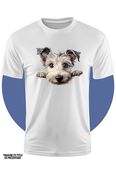 StoryGift Romania Tricou Copii Cu Un Catel Care Se Uita Curios, Ilustratie, Vrea Sa Stie Ce Se Intampla, Pen