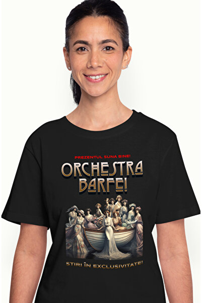 StoryGift Romania Tricou Femei Grup De Femei Stil Interbelic Text Haios Orchestra Barfei Stiri In Blk_l