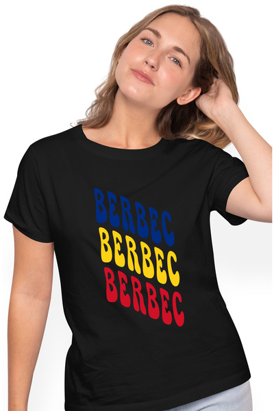 StoryGift Romania Tricou Femei Cuvantul Berbec, In Culorile Steagului Romaniei, Rosu, Galben, Alba Blk_l