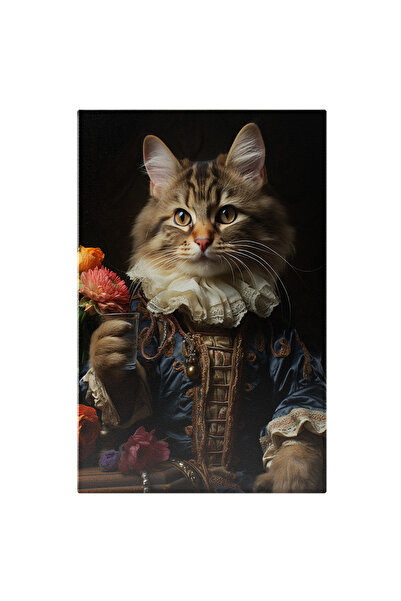 StoryGift Romania Tablou Canvas: Pisica Eleganta Cu Flori In Mana Intuneric, ...