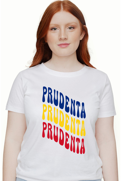 StoryGift Romania Tricou Femei Cuvantul Prudenta, In Culorile Steagului Romaniei, Rosu, Galben, Al Wht_m