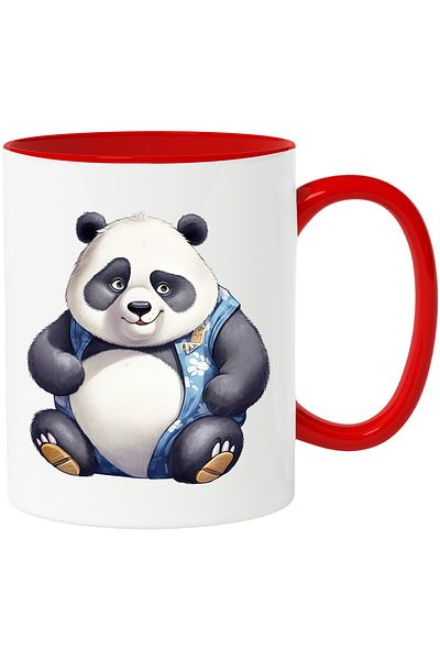 StoryGift Romania Cana Cu Un Urs Panda Gras | Ilustratie | Animal Pe Cale De Disparitie | Obezitat, Cu Maner Rosu Stg