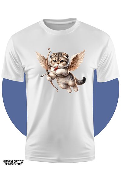 StoryGift Romania Tricou Copii Cu O Pisicuta Care Trage Cu Arcul, Aripi, Pentru Iubitorii De Pisici, Zboara,