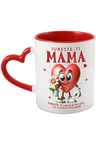 StoryGift Romania Heart Mug With Pink Flower Text Love Your Mom Love Your Mom...