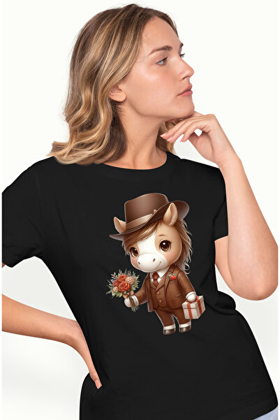 StoryGift Romania Tricou Femei Cu Un Calut La Costum, Ilustratie, Palarie, Bu...