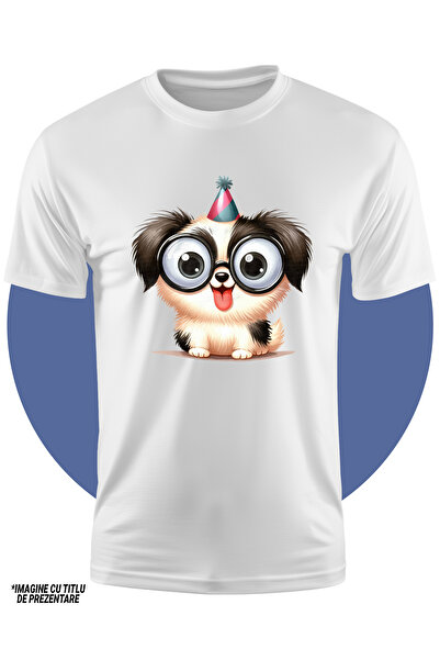 StoryGift Romania Kids T-Shirt With A Crazy Puppy, Illustration, Strange Look, Playful, Curious, Glasses,