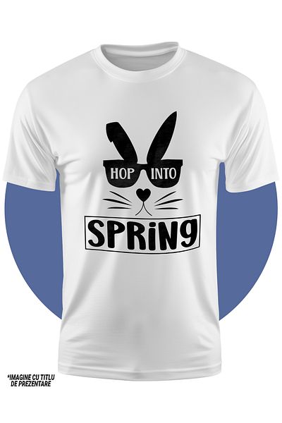 StoryGift Romania Tricou Copii cu un iepuras cu ochelari si mesajul "Hop into spring" - topaie in prima,STG