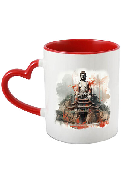 StoryGift Romania Cana Cu Templu, Religie, Stanci, Copaci, Statuie, Buddha Multicolor 330 Ml, Cera, Cu Maner Inim Stg
