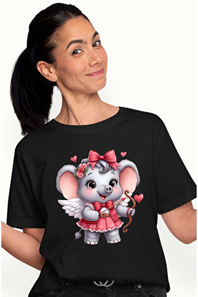 StoryGift Romania Tricou Femei Cu Un Elefantel Cupidon, Ilustratie, Arc Cu Sa...