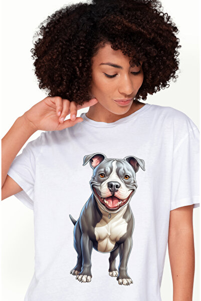 StoryGift Romania Tricou Femei Cu Un Caine Pitbull, Ilustratie, Jucaus, Anima...