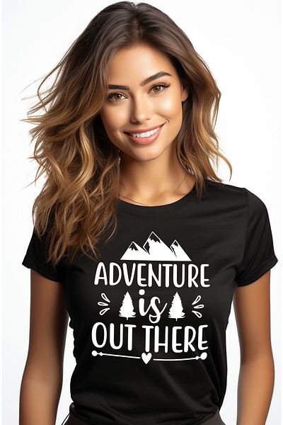 StoryGift Romania Tricou Femei Cu Munti Si Copaci Cu Mesajul "adventure Is Out There" - Aventura E Blk_m