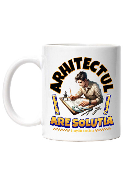 StoryGift Romania Cana Cu Barbat Brunet Desen Schite Meserie Text In Limba Romana Arhitectul Are S, Cu Maner Alb Stg