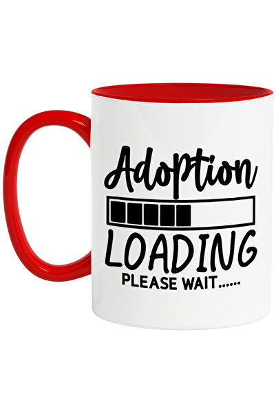 StoryGift Romania Cana Cu Textul "adoption Loading, Please Wait" - Adoptia Se Incarca, Asteptati C, Cu Maner Rosu Stg