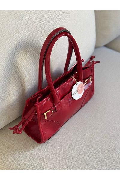 BAGLOVİS Red Women's Shoulder Bag with Buckle on Front and Drawstring Sides En28 Uzn15