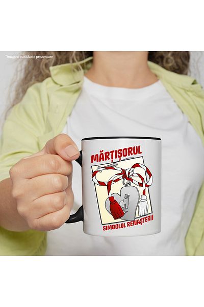 StoryGift Romania Martisor mug, symbol of spring rebirth, 330ml, Ceramic with Black Handle, With Handle