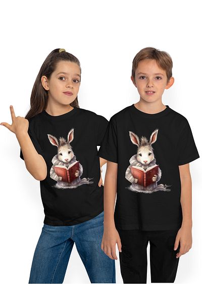 StoryGift Romania Tricou Copii Cu Un Iepuras Care Citeste, Ciufulit, Carte, Lectura, Pentru Pasionatii De Ci