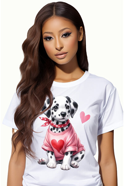 StoryGift Romania Tricou Femei cu un catelus Dalmatian, vesel, ilustratie, bl...