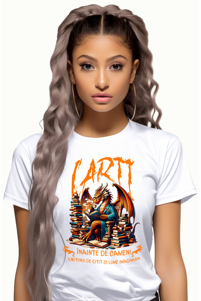 StoryGift Romania Tricou Femei dragon citind, carti inainte de oameni cu impr...