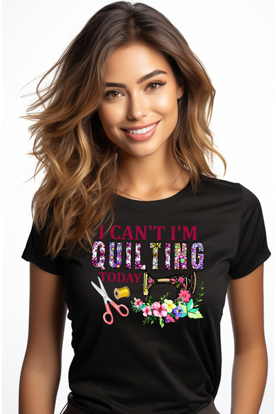 StoryGift Romania Tricou Femei cu mesajul "I can't, I'm quilting today", masina de cusut, profesie BLK_M