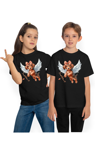 StoryGift Romania Tricou Copii Cu Un Catelus Cu Funda, Ilustratie, Cupidon, T...