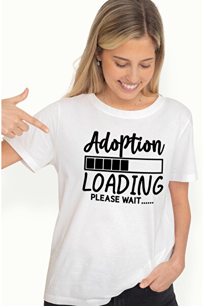 StoryGift Romania Tricou Femei cu textul "Adoption loading, please wait" - adoptia se incarca, ast WHT_L