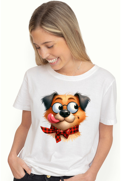 StoryGift Romania Tricou Femei cu un caine care are o privire ciudata, ilustr...