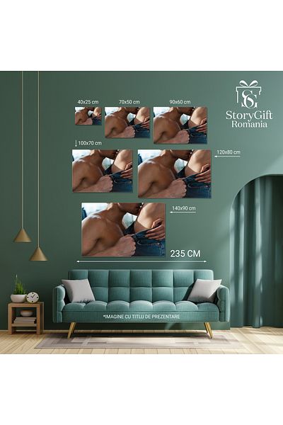 StoryGift Romania Tablou Canvas Seductie Incalzitoare Barbat Sexy Dezbracanduse Si Sarutand Cu Pasiune Fata, Refl