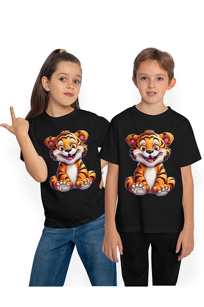 StoryGift Romania Children's T-shirt with a cheerful tiger, illustration, crazy, crazy look, wild animal, ju