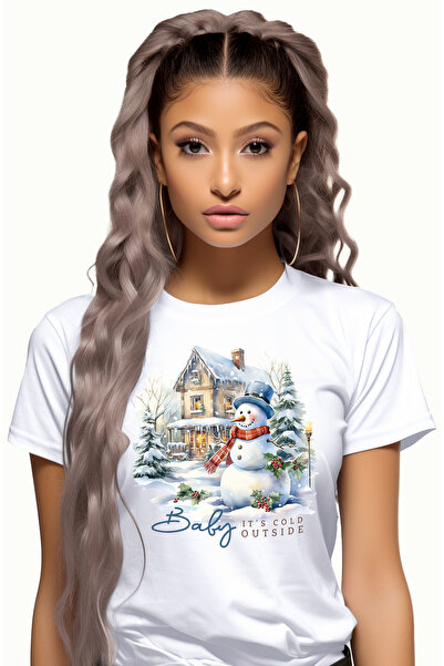 StoryGift Romania Tricou Femei cu om de zapada in fata casei cu mesajul "Baby...