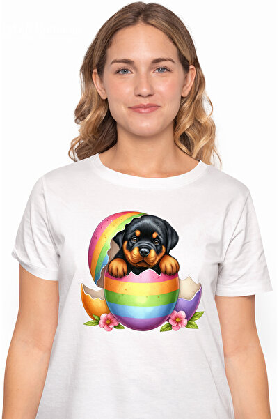 StoryGift Romania Tricou Femei cu un catelus Rottweiler, ilustratie, timid, c...