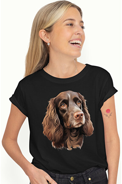 StoryGift Romania Tricou Femei cu un catel maro serios, ilustratie, putin tri...