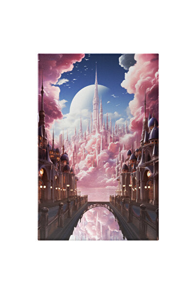 StoryGift Romania Canvas Painting: Bizarre Pink World Village on the Cloud Ca...