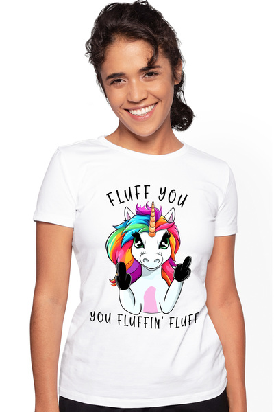 StoryGift Romania Tricou Femei cu un unicorn care arata semne obscene cu mesa...