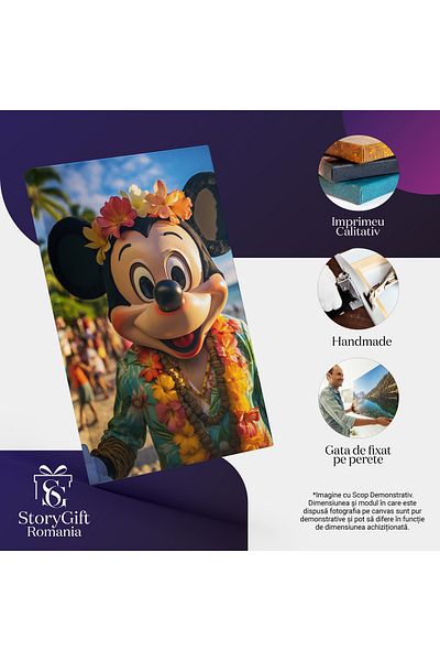 StoryGift Romania Tablou Canvas: Petrecere Hawaiiana Cu Personajul Principal Mickey Mouse Cu Ghirlanda Si Coroni
