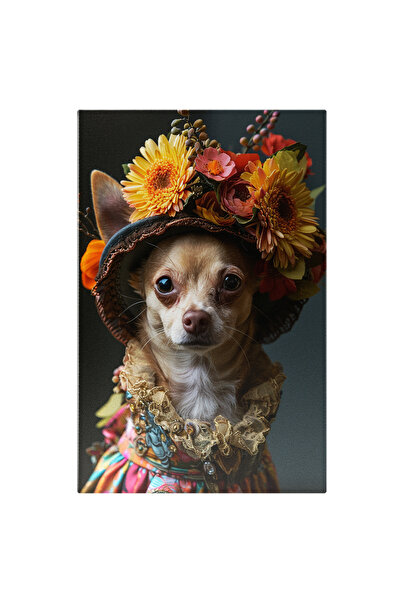 StoryGift Romania Tablou Canvas Chihuahua Sfios Gătit De Paradă Cu Flori Și R...