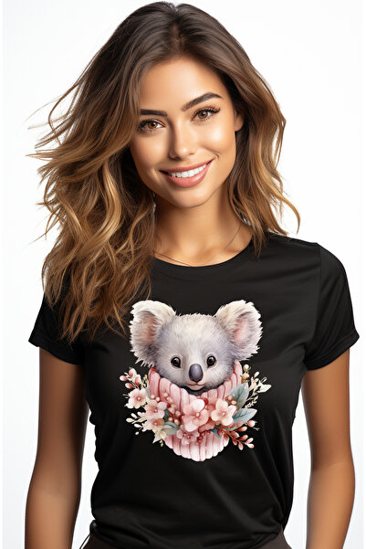 StoryGift Romania Tricou Femei cu un ursulet Koala, ilustratie, mirat, curios...