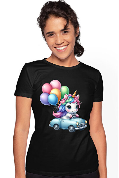 StoryGift Romania Tricou Femei cu un unicorn care conduce o masinuta, ilustra...