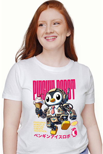 StoryGift Romania Tricou Femei Pinguinul Robot Iubeste Inghetata, cu imprimeu...