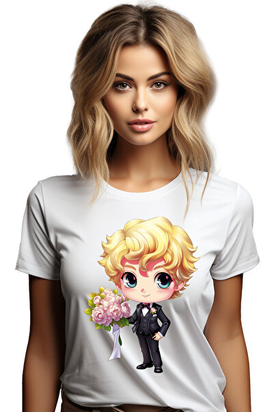 StoryGift Romania Tricou Femei cu un baiat vesel la costum, ilustratie, nunta...