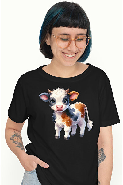 StoryGift Romania Tricou Femei cu o vacuta surprinsa, ilustratie curiozitate,...