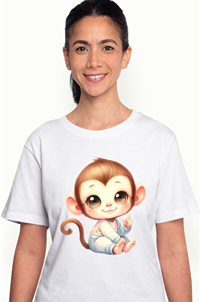 StoryGift Romania Tricou Femei cu o maimutica vesela care sta cuminte, ilustr...