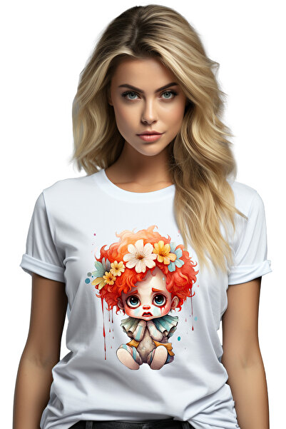 StoryGift Romania Tricou Femei cu un baietel trist, clovn, joker, suparare, dezamagire, flori, cul WHT_L