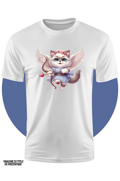 StoryGift Romania Tricou Copii Cu O Pisicuta Blanoasa Cupidon, Ilustratie, Trage Cu Arcul, Indragostire, Val