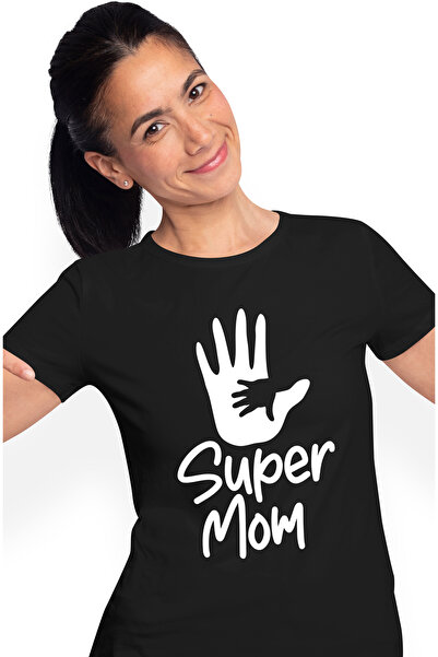 StoryGift Romania Tricou Femei pentru o mama apreciata si iubita de copiii ei cu textul "Super mom BLK_L