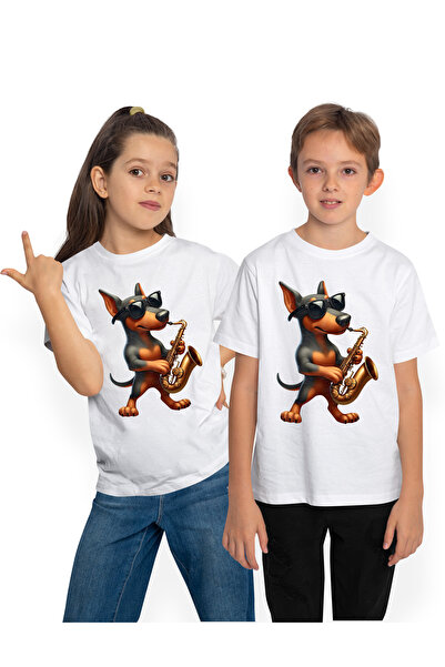 StoryGift Romania Tricou Copii Cu Un Caine Cu Ochelari Care Canta La Saxofon,...