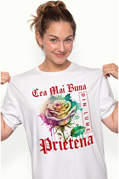 StoryGift Romania Tricou Femei Cu Textul Cea Mai Buna Prietena, Din Lume, Flo...