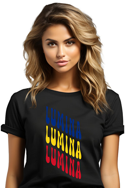 StoryGift Romania Tricou Femei Cuvantul Lumina, in Culorile Steagului Romaniei, Rosu, Galben, Alba BLK_L