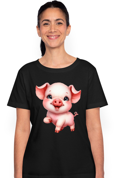 StoryGift Romania Tricou Femei cu un purcelus roz, ilustratie, fericire, juca...