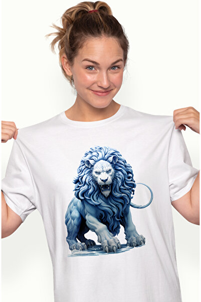 StoryGift Romania Tricou Femei cu un leu albastru, ilustratie, gheata, frig, ...