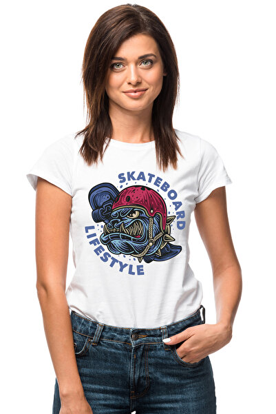 StoryGift Romania Tricou Femei Cu Mesaj In Engleza Skateboard Lifestyle, Skate, Casca, Caine, Zgar WHT_M
